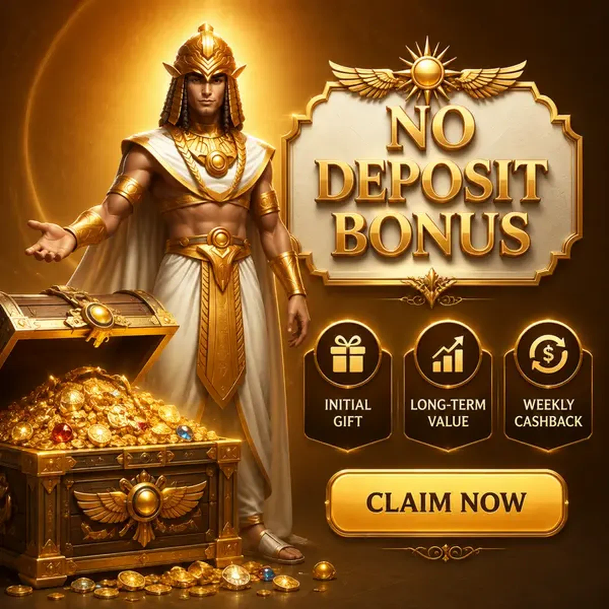 Władca BetOnRed Casino prezentujący skarby bonusu bez depozytu ze złotnej skrzyni