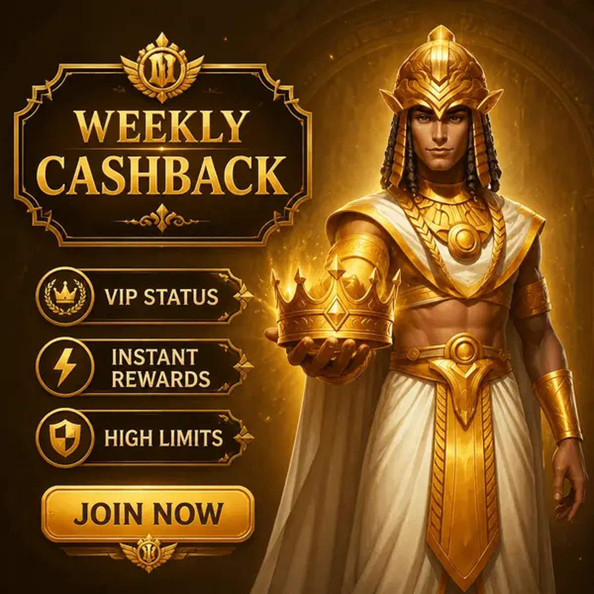 Władca trzymający złotą koronę w portalu logowania Weekly Cashback and Instant Rakeback